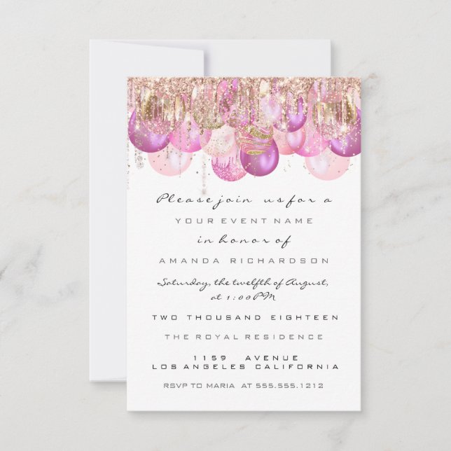 Invitation Rose Gold Paillettes Roses Gouttes Mariage Douzièm (Devant)