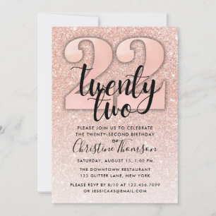 Invitation Rose Gold Parties scintillant 22e anniversaire Inv
