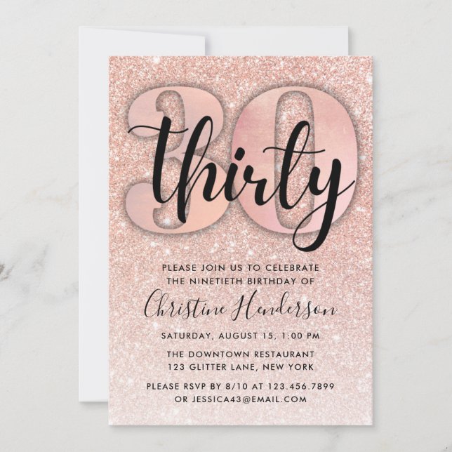 Invitation Rose Gold Parties scintillant 30e anniversaire Inv (Devant)