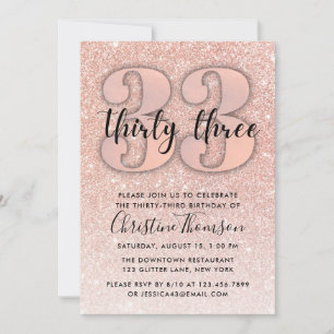 Invitation Rose Gold Parties scintillant 33ème anniversaire I
