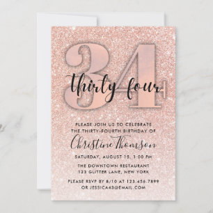 Invitation Rose Gold Parties scintillant 34e anniversaire Inv