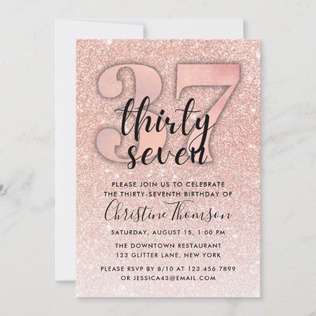 Invitation Rose Gold Parties scintillant 37e anniversaire Inv (Devant)