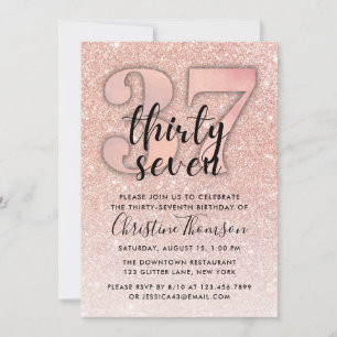 Invitation Rose Gold Parties scintillant 37e anniversaire Inv