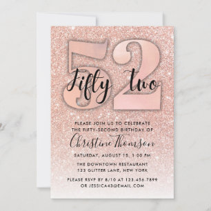 Invitation Rose Gold Parties scintillant 52ème anniversaire I