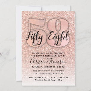 Invitation Rose Gold Parties scintillant 58e anniversaire Inv