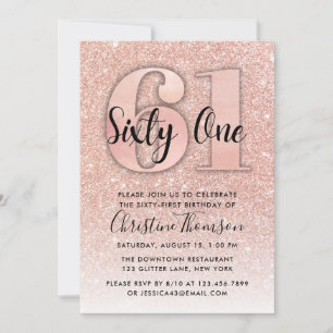 Invitation Rose Gold Parties scintillant 61ème anniversaire I