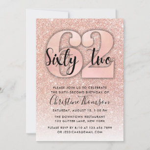 Invitation Rose Gold Parties scintillant 62ème anniversaire I