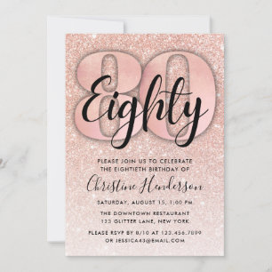 Invitation Rose Gold Parties scintillant 80e anniversaire Inv