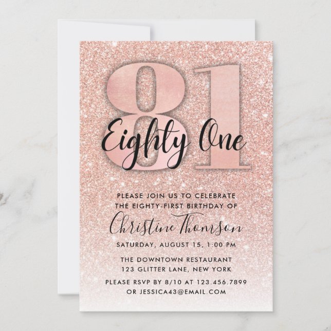 Invitation Rose Gold Parties scintillant 81ème anniversaire I (Devant)