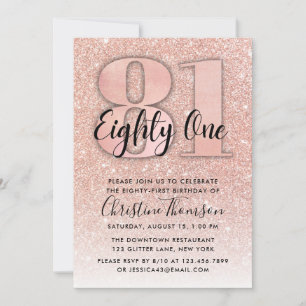 Invitation Rose Gold Parties scintillant 81ème anniversaire I