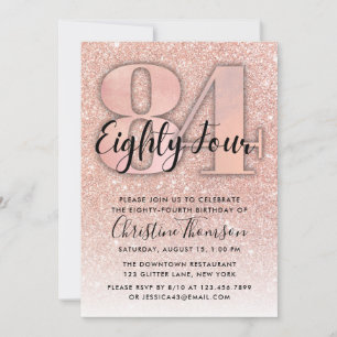 Invitation Rose Gold Parties scintillant 84e anniversaire Inv