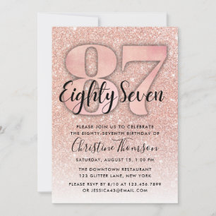 Invitation Rose Gold Parties scintillant 87e anniversaire Inv