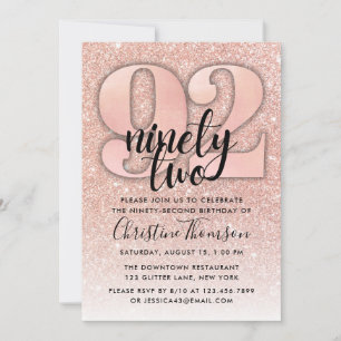 Invitation Rose Gold Parties scintillant 92ème anniversaire I
