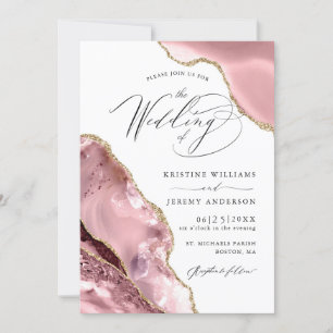 Invitation Rose Gold Parties scintillant Agate Script Mariage