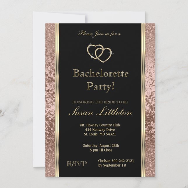 Invitation Rose Gold Parties scintillant Bachelorette Party I (Devant)