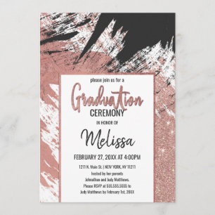 Invitation Rose Gold Parties scintillant Black Brushstroke Gr