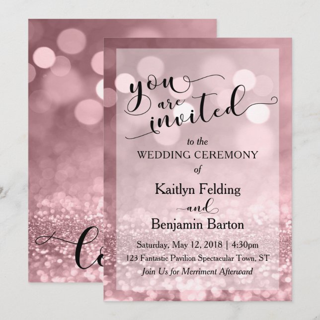 Invitation Rose Gold Parties scintillant Bokeh Mariage Vous Ê (Devant / Derrière)