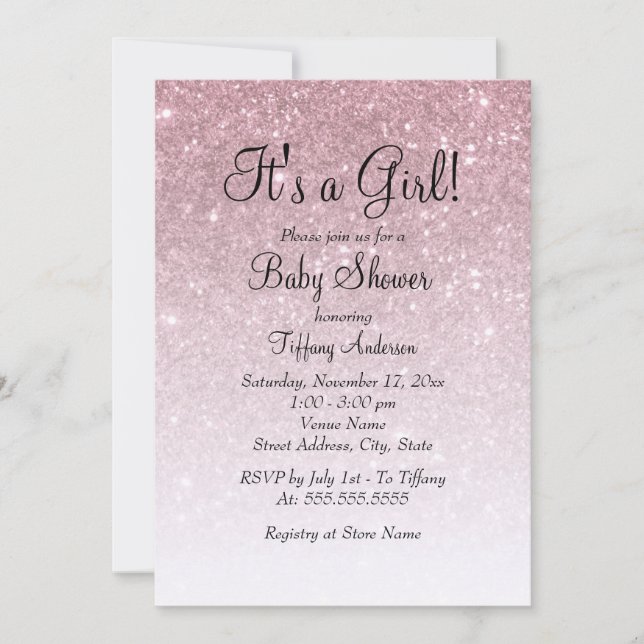 Invitation Rose Gold Parties scintillant C'est un Baby shower (Devant)