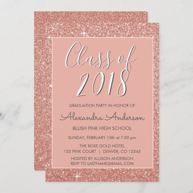 Invitation Rose Gold Parties scintillant Classe de 2018 Gradu (Devant / Derrière)