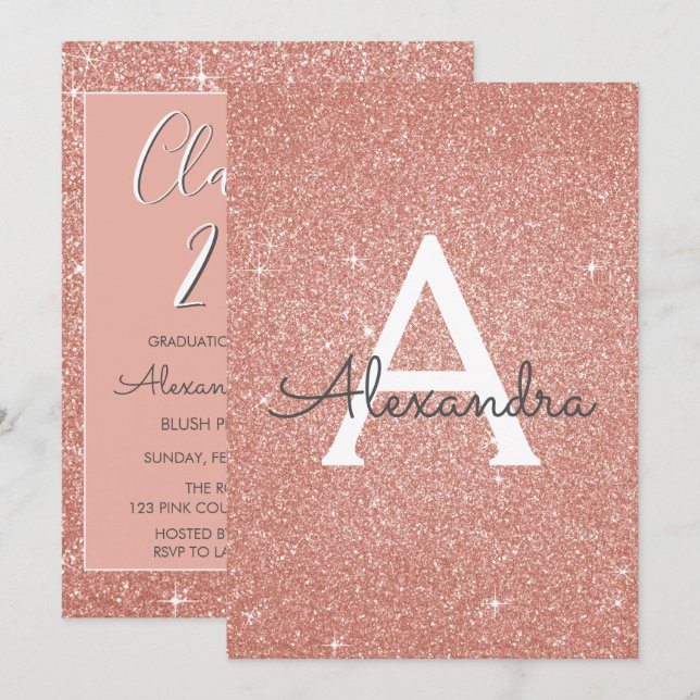 Invitation Rose Gold Parties scintillant Classe de 2019 Gradu (Devant / Derrière)