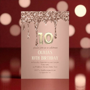 Invitation Rose Gold Parties scintillant Drip Girl Girly 10e 