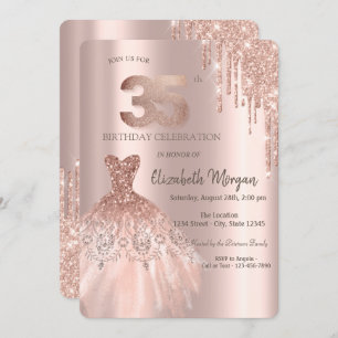 Invitation Rose Gold Parties scintillant Drips robe 35e anniv