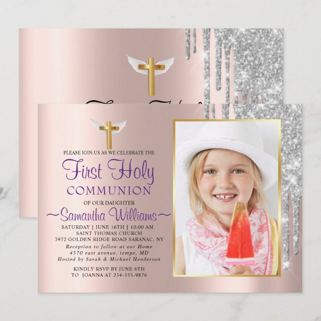 Invitation Rose Gold Parties scintillant Drives Photo First C (Devant / Derrière)
