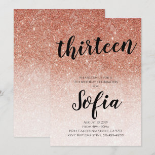 Invitation Rose Gold Parties scintillant Girl Ado Birthday Pa