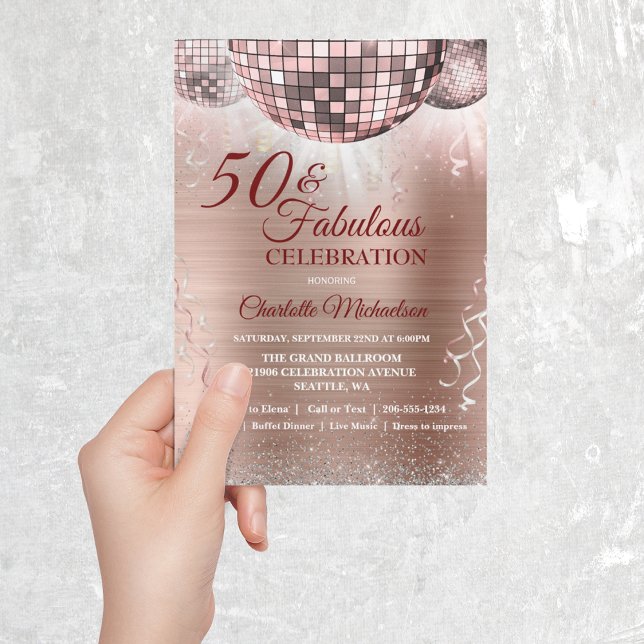 Invitation Rose Gold Parties scintillant Glam 50 et Fabulous  (Créateur téléchargé)