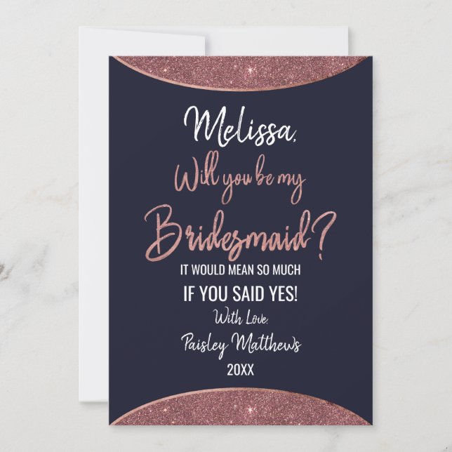 Invitation Rose Gold Parties scintillant Marine Blue Circulai (Devant)