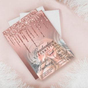 Invitation Rose Gold Parties scintillant métallique Drip Phot