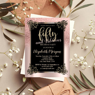 Invitation Rose Gold Parties scintillant Ombre Frontière 50e