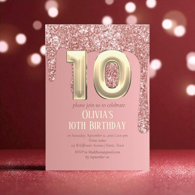 Invitation Rose Gold Parties scintillant rose fille fille 10e (Créateur téléchargé)