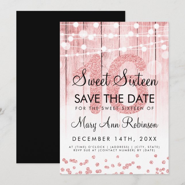 Invitation Rose Gold Parties scintillant String Lights Sweet  (Devant / Derrière)