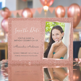 Invitation Rose Gold Parties scintillant Sweet 16 Enregistrer