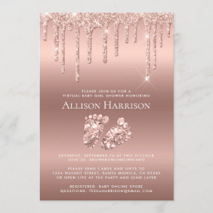 Invitation Rose Gold Parties scintillant Virtual Baby Girl Do