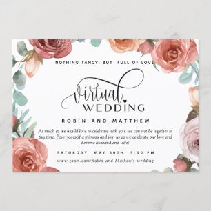 Invitation Rose Gold Peach Floral en ligne Mariage virtuel