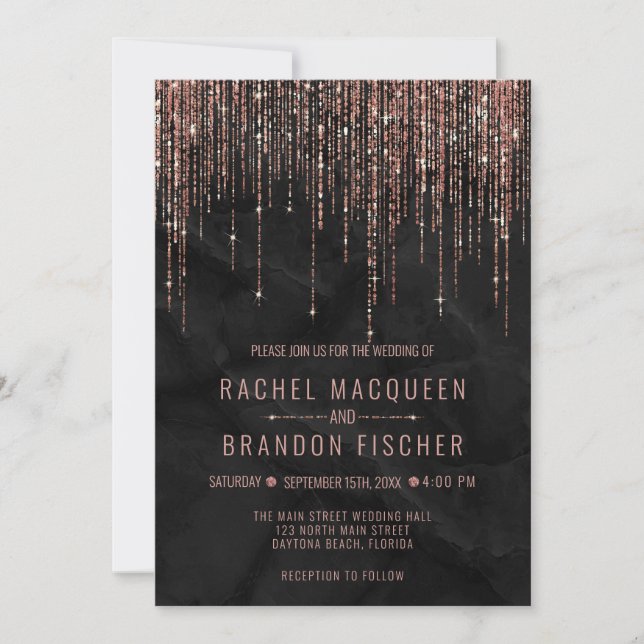 Invitation Rose Gold Pearl Parties scintillant en marbre  Fri (Devant)