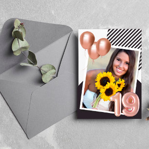 Invitation Rose Gold Photo 19e fête d'anniversaire