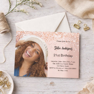 Invitation Rose gold photo arche confettis anniversaire
