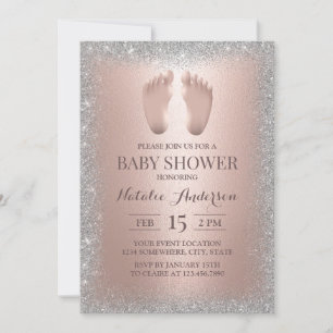 Invitation Rose Gold Pieds bébé Baby shower Parties scintilla
