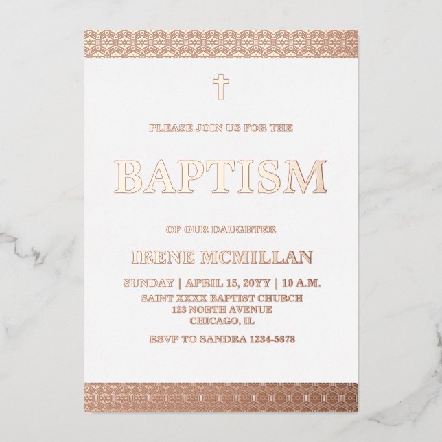 Invitation rose Gold Pink Baptism Foil (Recto)