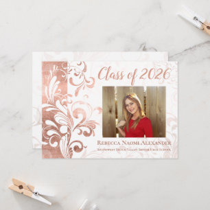 Invitation Rose Gold Pink Elegant Swirl Photo 2025 Graduation
