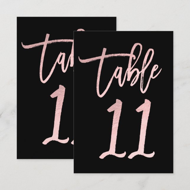Invitation Rose Gold Pink Foil Moderne Écriture Numéro de Tab (Devant / Derrière)