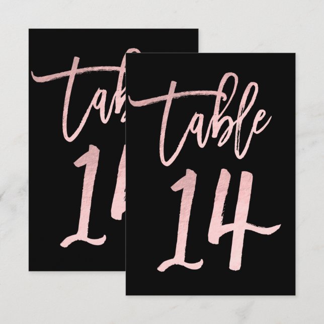 Invitation Rose Gold Pink Foil Moderne Écriture Table Numéro  (Devant / Derrière)