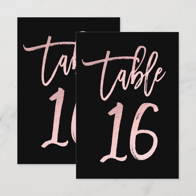 Invitation Rose Gold Pink Foil Moderne Écriture Table Numéro  (Devant / Derrière)