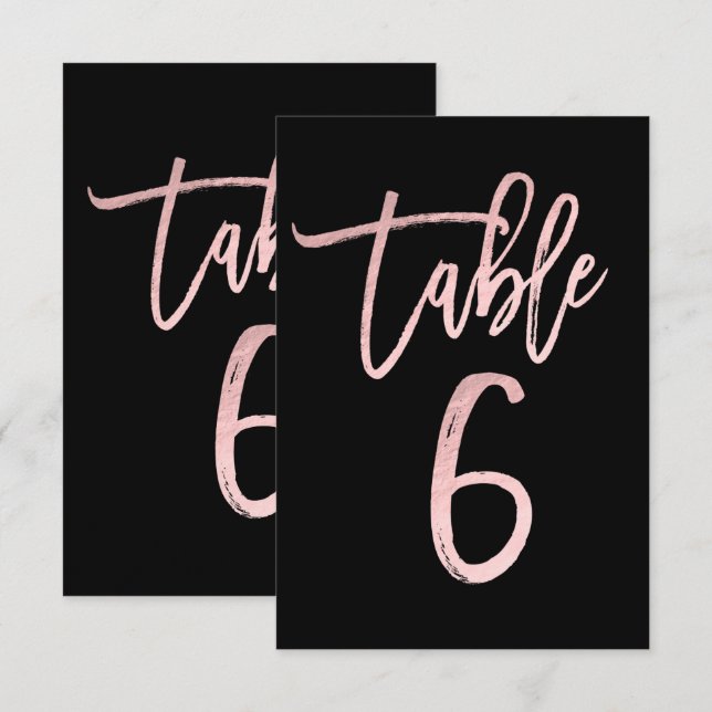 Invitation Rose Gold Pink Foil Moderne Écriture Table Numéro  (Devant / Derrière)