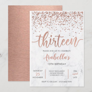 Invitation Rose Gold Pink Marbre 13ème