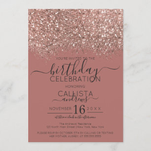 Invitation Rose Gold Poussiéreux Confettis Rose Foncé Anniver