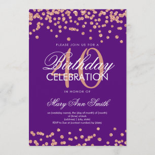 Invitation Rose Gold Purple 40e anniversaire Parties scintill
